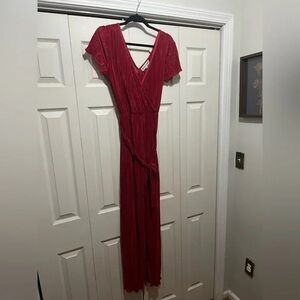 Almost Famous Vibrant Red Pleated Maxi Dress